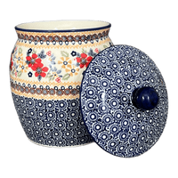 A picture of a Polish Pottery 2 Liter Canister (Ruby Duet) | P074S-DPLC as shown at PolishPotteryOutlet.com/products/2-liter-canister-ruby-duet-p074s-dplc