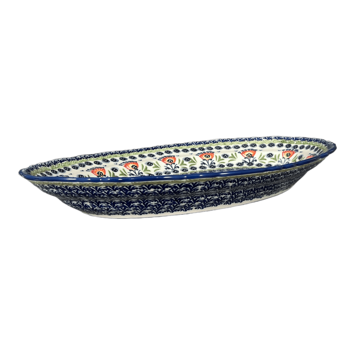 Platter, Oval, Scalloped, 16.75" x 12.25" Large in "Floral Fans" by Manufaktura | P165S-P314