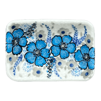A picture of a Polish Pottery Zaklady 3.75" x 2.75" Tiny Rectangular Sauce Dish (Something Blue) | Y2024-ART374 as shown at PolishPotteryOutlet.com/products/3-75-x-2-75-tiny-rectangular-sauce-dish-something-blue-y2024-art374