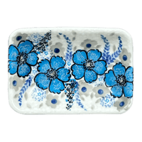 A picture of a Polish Pottery Sauce Dish, Rectangular, 3.75" x 2.75" Tiny in "Something Blue" by Zaklady | Y2024-ART374 as shown at PolishPotteryOutlet.com/products/3-75-x-2-75-tiny-rectangular-sauce-dish-something-blue-y2024-art374