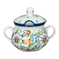 A picture of a Polish Pottery 3.5" Traditional Sugar Bowl (Daisy Bouquet) | C015S-TAB3 as shown at PolishPotteryOutlet.com/products/3-5-the-traditional-sugar-bowl-daisy-bouquet-c015s-tab3