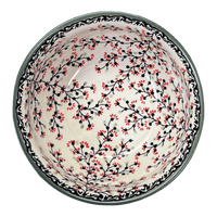 A picture of a Polish Pottery Bowl, Round, 7.75" in "Cherry Blossoms - Solid Rim" by Manufaktura | M085S-DPGJA as shown at PolishPotteryOutlet.com/products/7-75-bowl-cherry-blossoms-solid-rim-m085s-dpgja