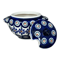 A picture of a Polish Pottery 3" Sugar Bowl (Floral Peacock) | C003T-54KK as shown at PolishPotteryOutlet.com/products/3-sugar-bowl-floral-peacock-c003t-54kk