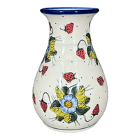 A picture of a Polish Pottery Vase, Tall, 8.5", WR (WR30D) in "Strawberries & Blossoms" by W.R. Ceramika | WR30D-WR2 as shown at PolishPotteryOutlet.com/products/8-5-tall-vase-strawberries-blossoms-wr30d-wr2