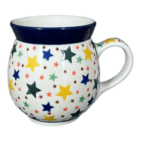 A picture of a Polish Pottery Mug, Belly Mug, 16 oz in "Star Shower" by Ceramika Artystyczna | A073-359X as shown at PolishPotteryOutlet.com/products/c-a-16-oz-belly-mug-star-shower-a073-359x