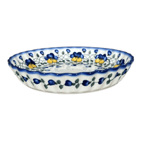 A picture of a Polish Pottery Pan, Tart, 9.8", WR (WR52D) in "Pansy Wreath" by W.R. Ceramika | WR52D-EZ2 as shown at PolishPotteryOutlet.com/products/tart-pan-pansy-wreath-wr52d-ez2