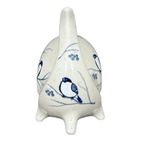 A picture of a Polish Pottery Scrubby Holder, Fish Shaped, 6.75" in "Bullfinch on Blue" by Ceramika Artystyczna | AF28-U4830 as shown at PolishPotteryOutlet.com/products/fish-shaped-scrubby-holder-bullfinch-on-blue-af28-u4830