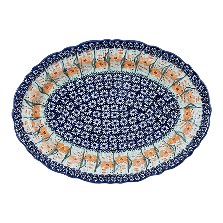 Platter, Oval, Scalloped, 16.75" x 12.25" Large in "Sun-Kissed Garden" by Manufaktura | P165S-GM15