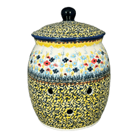 A picture of a Polish Pottery Canister, Onion, 3 Liter in "Sunlit Wildflowers" by Manufaktura | P079S-WK77 as shown at PolishPotteryOutlet.com/products/3-liter-onion-canister-sunlit-wildflowers-p079s-wk77