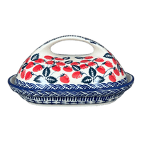 A picture of a Polish Pottery Fancy Butter Dish (Fresh Strawberries) | M077U-AS70 as shown at PolishPotteryOutlet.com/products/fancy-butter-dish-fresh-strawberries-m077u-as70