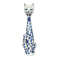 A picture of a Polish Pottery Figurine, Tall Cat, 12.5", WR (WR40A) in "Blossoms & Berries" by W.R. Ceramika | WR40A-AW1 as shown at PolishPotteryOutlet.com/products/wr-12-5-tall-cat-figurine-blossoms-berries-wr40a-aw1