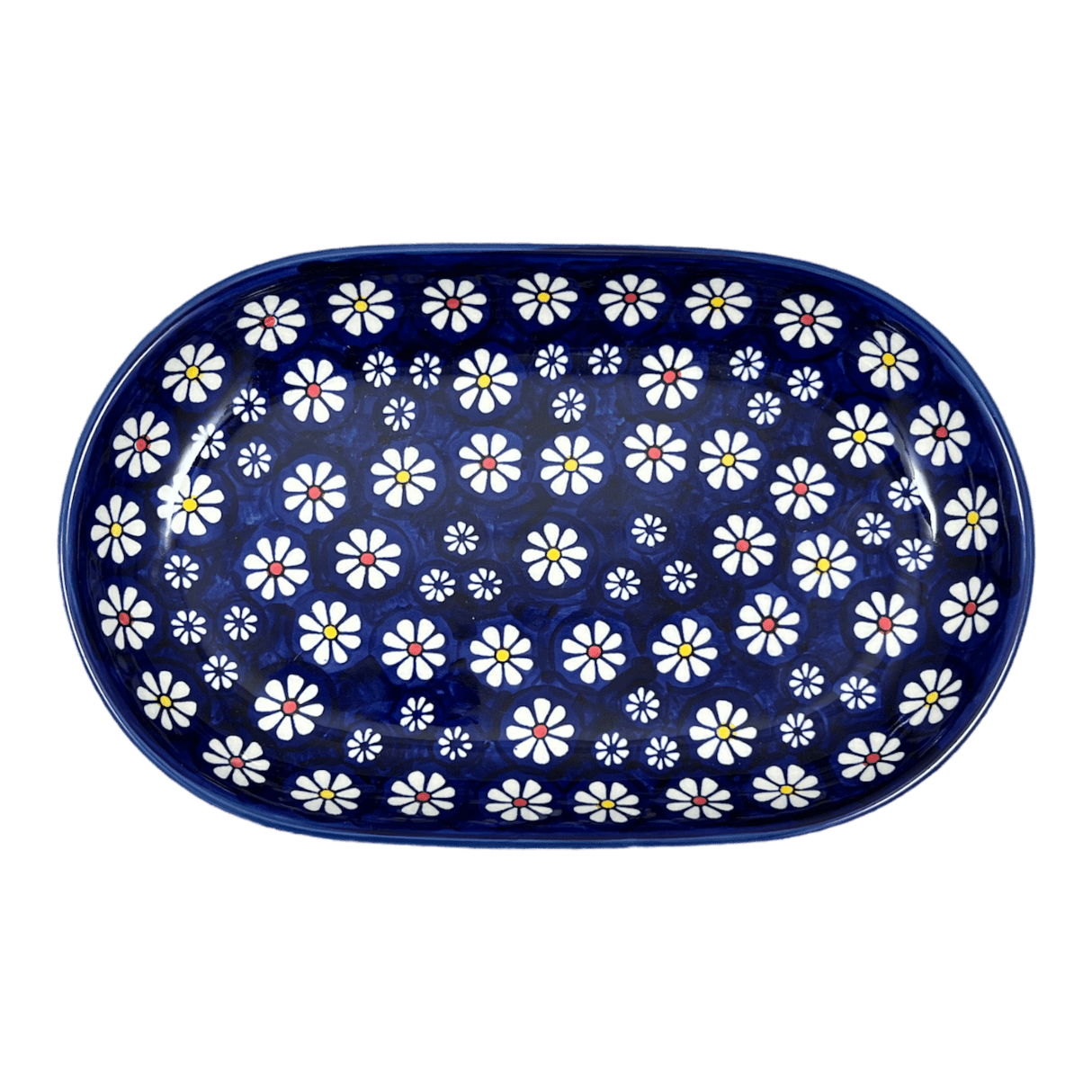 Plate, Roaster, Oval, 7"x11" in "Midnight Daisies" by Manufaktura | P099S-S002