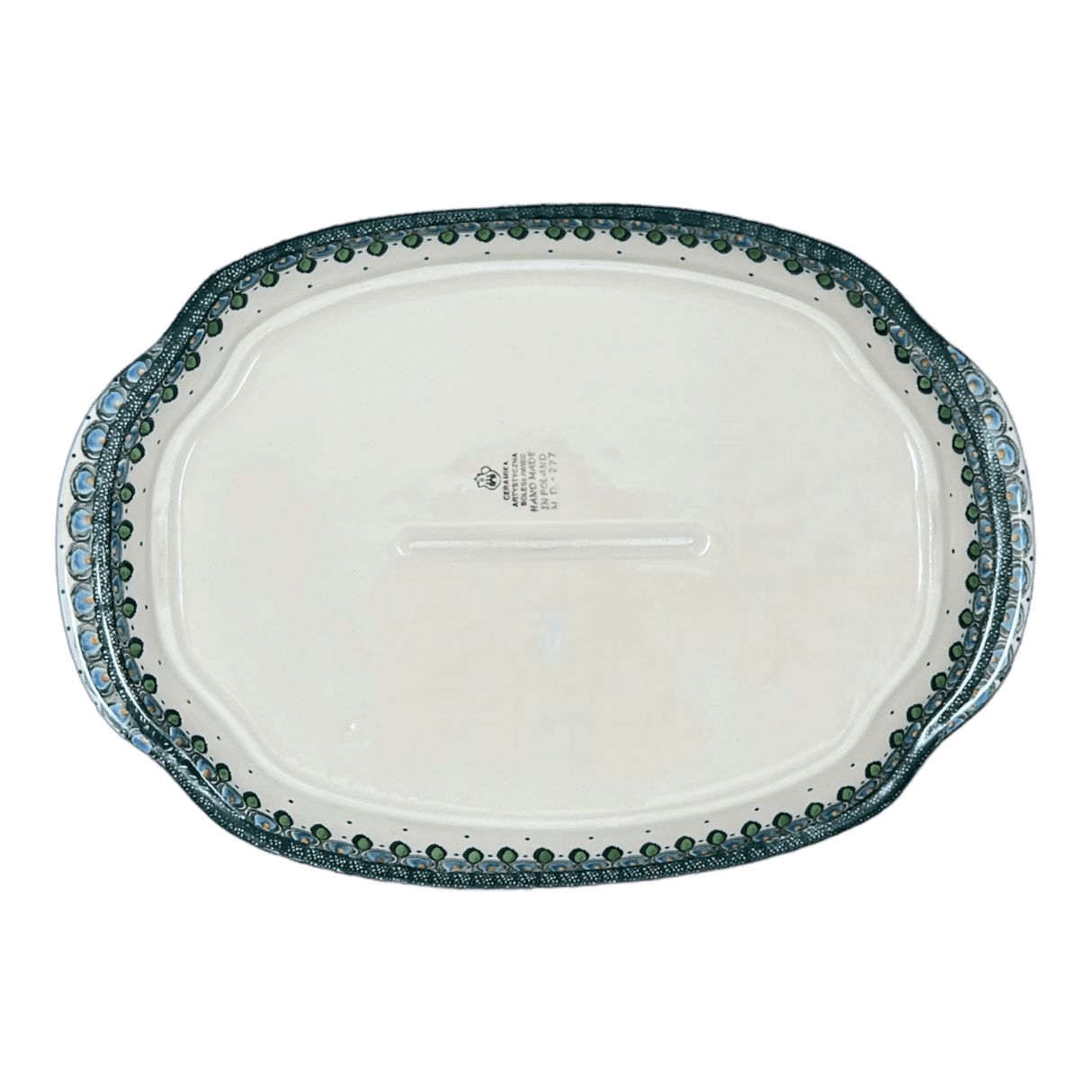 Tray, Oval, Handles, 10.75" x 15.25" in "Peacock Plume" by Ceramika Artystyczna | A684-2218X