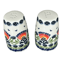 A picture of a Polish Pottery 3.75" Salt and Pepper (Floral Fans) | S086S-P314 as shown at PolishPotteryOutlet.com/products/3-75-salt-and-pepper-floral-fans-s086s-p314