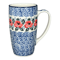 A picture of a Polish Pottery Mug, 14 oz in "Rosie's Garden" by Ceramika Artystyczna | AC52-1490X as shown at PolishPotteryOutlet.com/products/14-oz-mug-rosies-garden-ac52-1490x