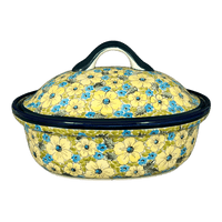 A picture of a Polish Pottery Baker, Covered, 12.5" x 10" Large in "Sunny Meadow" by Zaklady | Y1158-ART332 as shown at PolishPotteryOutlet.com/products/12-5-x-10-large-covered-baker-sunny-meadow-y1158-art332