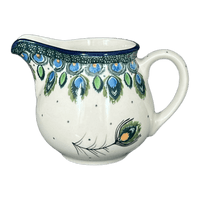 A picture of a Polish Pottery CA 10 oz. Creamer (Peacock Plume) | A341-2218X as shown at PolishPotteryOutlet.com/products/c-a-10-oz-creamer-peacock-plume-a341-2218x
