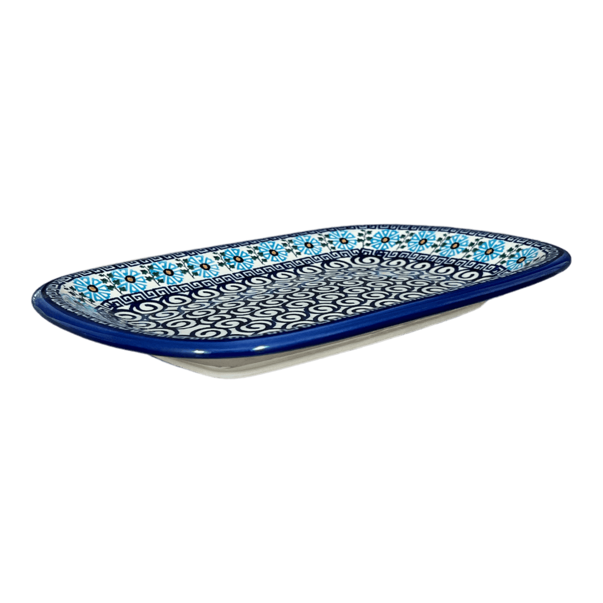 Tray, Serving, 8" x 11" in "Blue Daisy Spiral" by Andy | NDA154-38