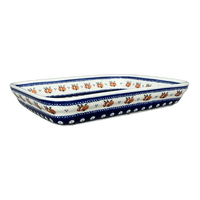 A picture of a Polish Pottery Baker, Rectangular, 9" x 11.75" in "Persimmon Dot" by Zaklady | Y371A-D479 as shown at PolishPotteryOutlet.com/products/9-x-11-75-rectangular-baker-persimmon-dot-y371a-d479