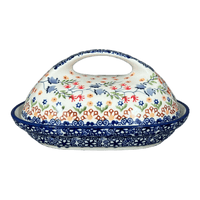 A picture of a Polish Pottery Fancy Butter Dish (Wildflower Delight) | M077S-P273 as shown at PolishPotteryOutlet.com/products/fancy-butter-dish-wildflower-delight-m077s-p273