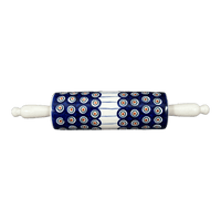 A picture of a Polish Pottery Rolling Pin (Peacock in Line) | W012T-54A as shown at PolishPotteryOutlet.com/products/rolling-pin-peacock-in-line-w012t-54a