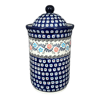 A picture of a Polish Pottery Container, 2 Liter in "Climbing Aster" by Zaklady | Y1244-A1145A as shown at PolishPotteryOutlet.com/products/2-liter-container-climbing-aster-y1244-a1145a