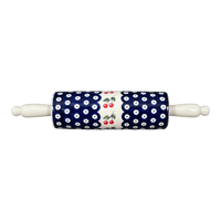 A picture of a Polish Pottery Rolling Pin (Cherry Dot) | W012T-70WI as shown at PolishPotteryOutlet.com/products/rolling-pin-cherry-dot-w012t-70wi