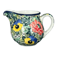 A picture of a Polish Pottery Creamer, 10 oz in "Tropical Love" by Ceramika Artystyczna | A341-U4705 as shown at PolishPotteryOutlet.com/products/c-a-10-oz-creamer-tropical-love-a341-u4705