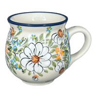 A picture of a Polish Pottery Small Belly Mug (Daisy Bouquet) | K067S-TAB3 as shown at PolishPotteryOutlet.com/products/7-oz-belly-mug-daisy-bouquet-k067s-tab3