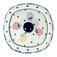 A picture of a Polish Pottery Bowl, Square, Sugar Bowl, 4" in "Mixed Berries" by Ceramika Artystyczna | AF38-1449X as shown at PolishPotteryOutlet.com/products/4-sugar-bowl-mixed-berries-af38-1449x