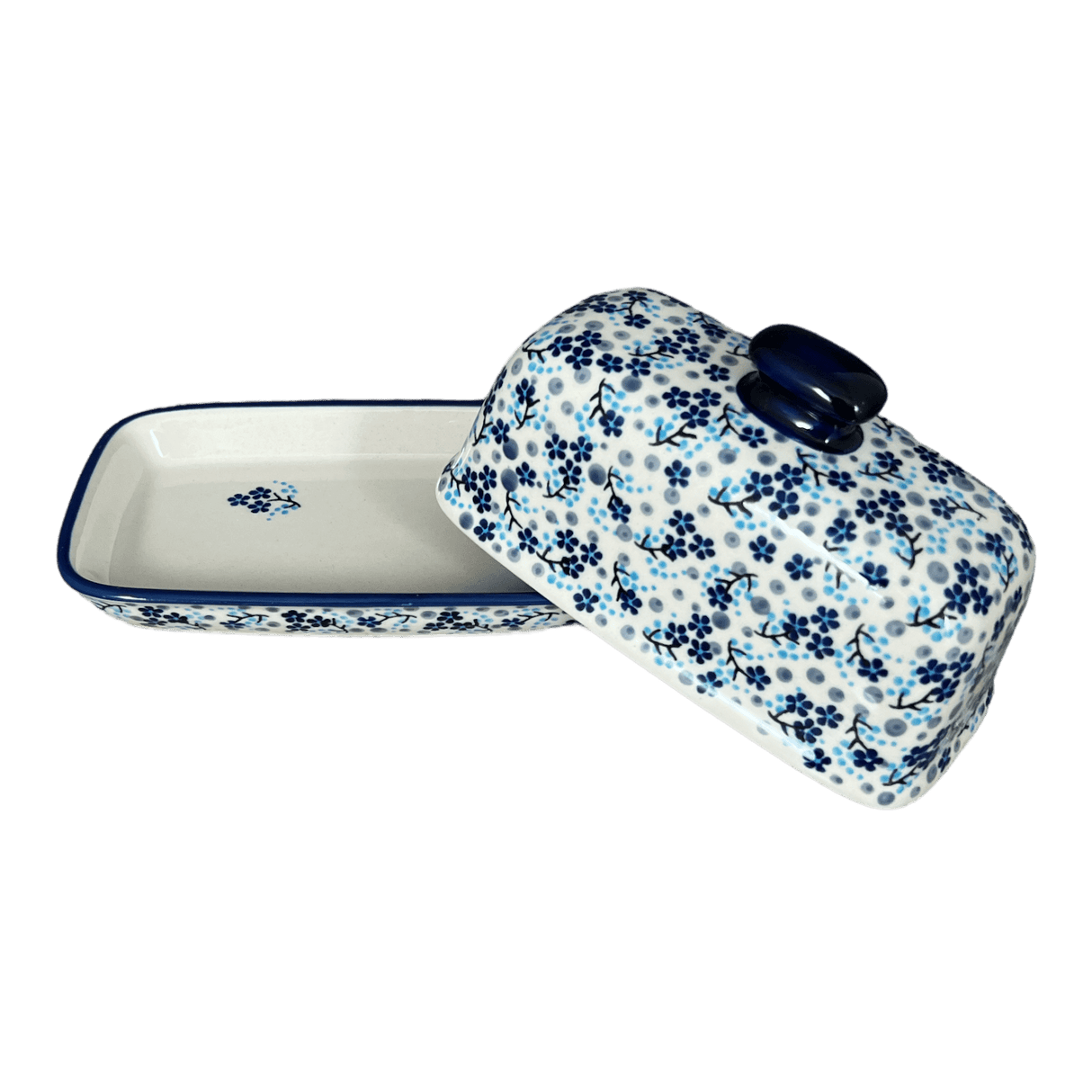 Butter Dish, American, 4" x 7.5" in "Scattered Blues" by Manufaktura | M074S-AS45