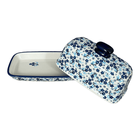 Butter Dish, American, 4" x 7.5" in "Scattered Blues" by Manufaktura | M074S-AS45