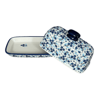 A picture of a Polish Pottery American Butter Dish (Scattered Blues) | M074S-AS45 as shown at PolishPotteryOutlet.com/products/7-5-x-4-american-butter-dish-scattered-blues-m074s-as45