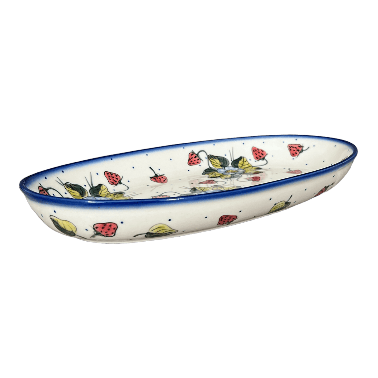 Oval Dish, 8.5" x 13.75", WR (WR13E) in "Strawberries & Blossoms" by W.R. Ceramika | WR13E-WR2