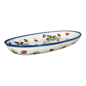 Polish Pottery Oval Dish, 8.5" x 13.75", WR (WR13E) in "Strawberries & Blossoms" by W.R. Ceramika | WR13E-WR2 Additional Image at PolishPotteryOutlet.com