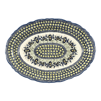 A picture of a Polish Pottery Large Scalloped Oval Platter (Iris) | P165S-BAM as shown at PolishPotteryOutlet.com/products/large-scalloped-oval-platter-iris-p165s-bam