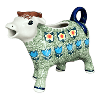 A picture of a Polish Pottery Cow Creamer (Amsterdam) | D081S-LK as shown at PolishPotteryOutlet.com/products/4-oz-cow-creamer-amsterdam-d081s-lk