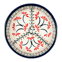 A picture of a Polish Pottery Bowl, Round, Magnolia, 6" in "Scarlet Stitch" by Zaklady | Y833A-A1158A as shown at PolishPotteryOutlet.com/products/6-25-round-magnolia-bowl-scarlet-stitch-y833a-a1158a