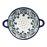 A picture of a Polish Pottery Bowl, Round, Colander/Berry, 7.75", WR (WR62A) in "Pansy Wreath" by W.R. Ceramika | WR62A-EZ2 as shown at PolishPotteryOutlet.com/products/7-75-colander-berry-bowl-pansy-wreath-wr62a-ez2