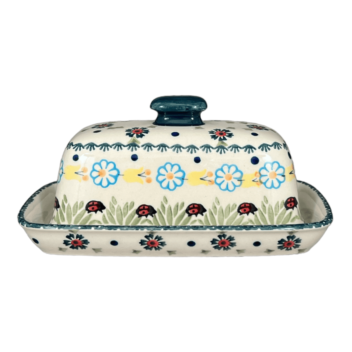 Butter Dish, American, 4" x 7.5" in "Lady Bugs" by Manufaktura | M074T-IF45