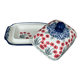 Polish Pottery Butter Dish, 7" x 5.5" in "Red Aster" by Ceramika Artystyczna | A295-1435X Additional Image at PolishPotteryOutlet.com