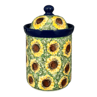 A picture of a Polish Pottery Canister, 1 Liter in "Sunflower Field" by Ceramika Artystyczna | A491-U4737 as shown at PolishPotteryOutlet.com/products/1-liter-canister-sunflower-field-a491-u4737