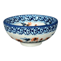 A picture of a Polish Pottery Dipping Bowl (Hummingbird Harvest) | M153S-JZ35 as shown at PolishPotteryOutlet.com/products/4-25-dipping-bowl-hummingbird-harvest-m153s-jz35