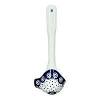 A picture of a Polish Pottery Gravy Ladle (Peacock Dot) | L015U-54K as shown at PolishPotteryOutlet.com/products/7-5-gravy-ladle-peacock-dot-l015u-54k
