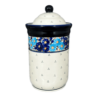 A picture of a Polish Pottery Zaklady 2 Liter Container (Garden Party Blues) | Y1244-DU50 as shown at PolishPotteryOutlet.com/products/2-liter-container-garden-party-blues-y1244-du50