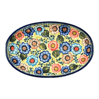 A picture of a Polish Pottery Oval Dish, 8.5" x 13.75", WR (WR13E) in "Rainbow Field" by W.R. Ceramika | WR13E-WR54 as shown at PolishPotteryOutlet.com/products/wr-8-5-x-13-75-oval-dish-rainbow-field-wr13e-wr54