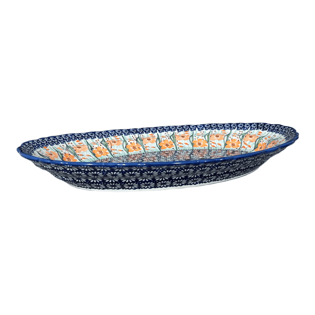 Platter, Oval, Scalloped, 16.75" x 12.25" Large in "Sun-Kissed Garden" by Manufaktura | P165S-GM15