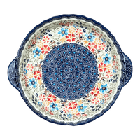 A picture of a Polish Pottery Plate, Round, Pie Plate, Handles, 9.75" in "Festive Flowers" by Manufaktura | Z148S-IZ16 as shown at PolishPotteryOutlet.com/products/pie-plate-with-handles-festive-flowers-z148s-iz16