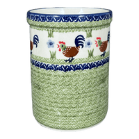 A picture of a Polish Pottery Utensil Holder (Chicken Dance) | P082U-P320 as shown at PolishPotteryOutlet.com/products/7-utensil-holder-wine-chiller-chicken-dance-p082u-p320