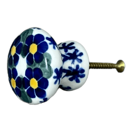 Drawer Pull, 1.25", WR (WR67A) in "Blue Floral Trellis" by W.R. Ceramika | WR67A-DT3